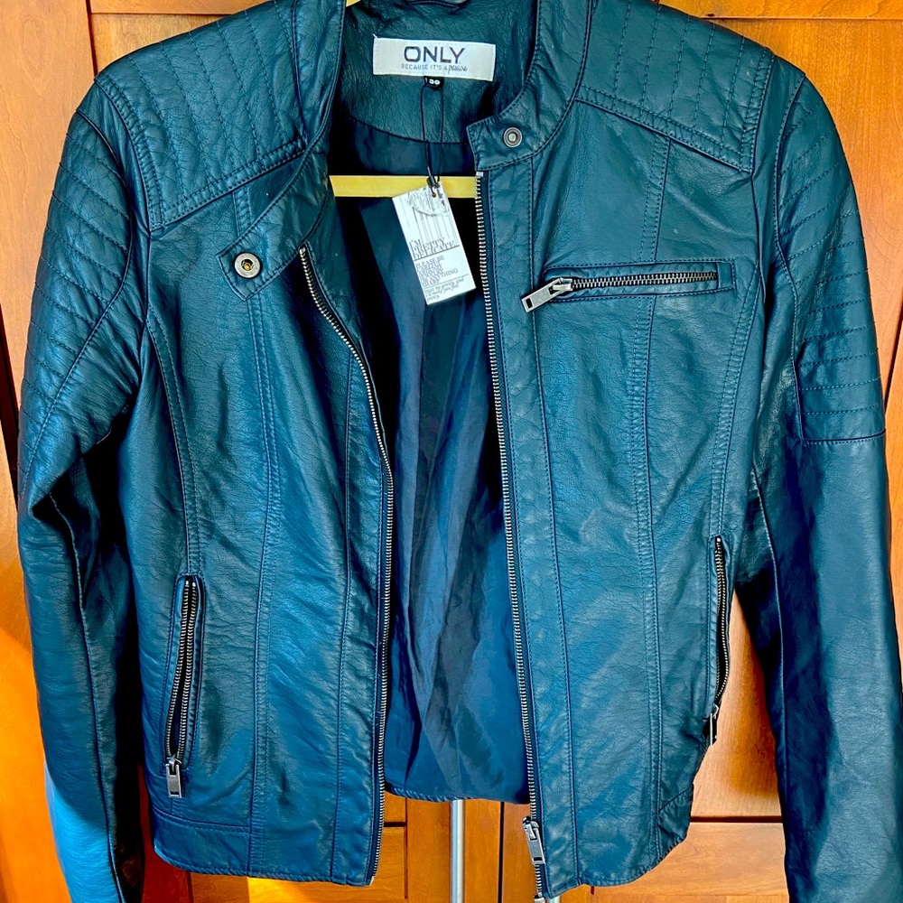 NWT Leather Blue jacket